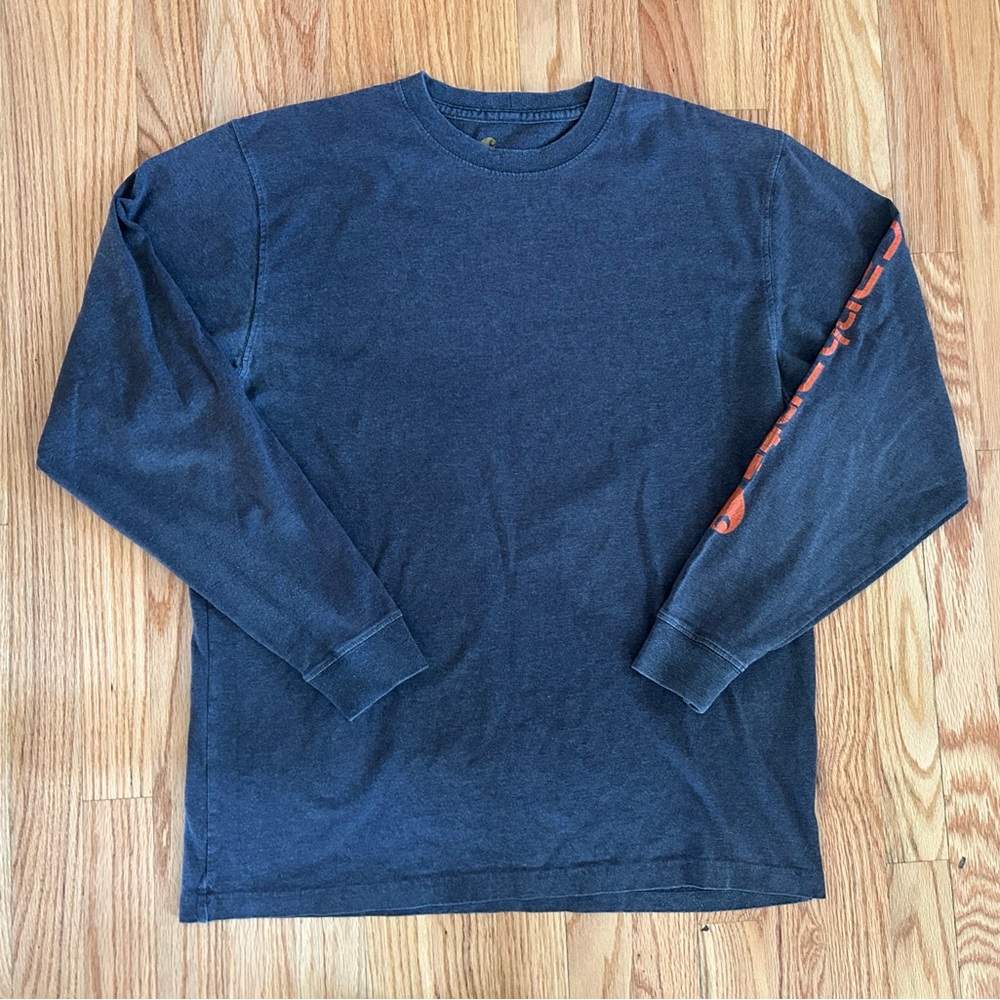 Carhartt Dark Blue Long Sleeve Tee with Orange Detail